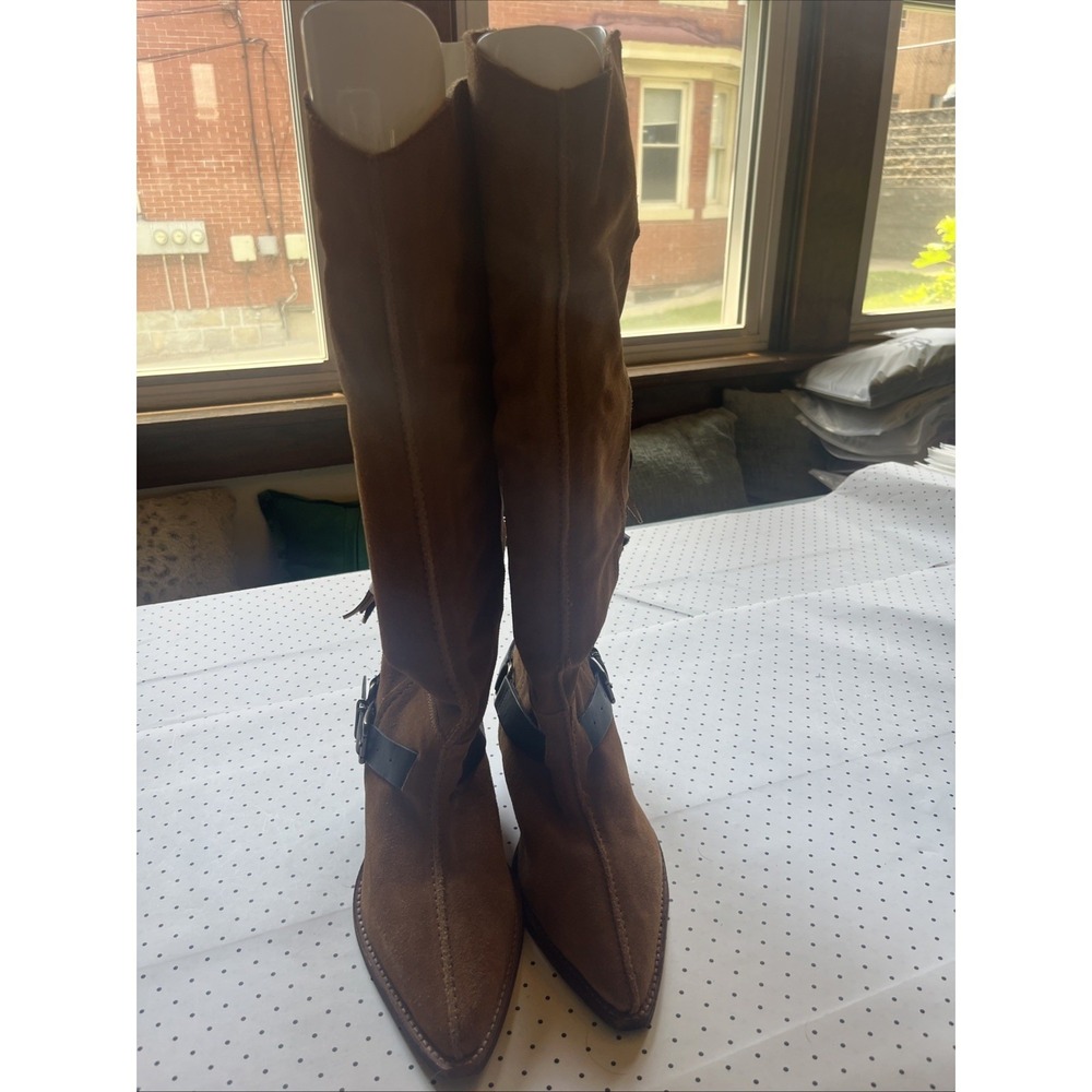 Free People Tall Suede Harness Boots Womens 7 Brown Cognac Lace Up Boho Western